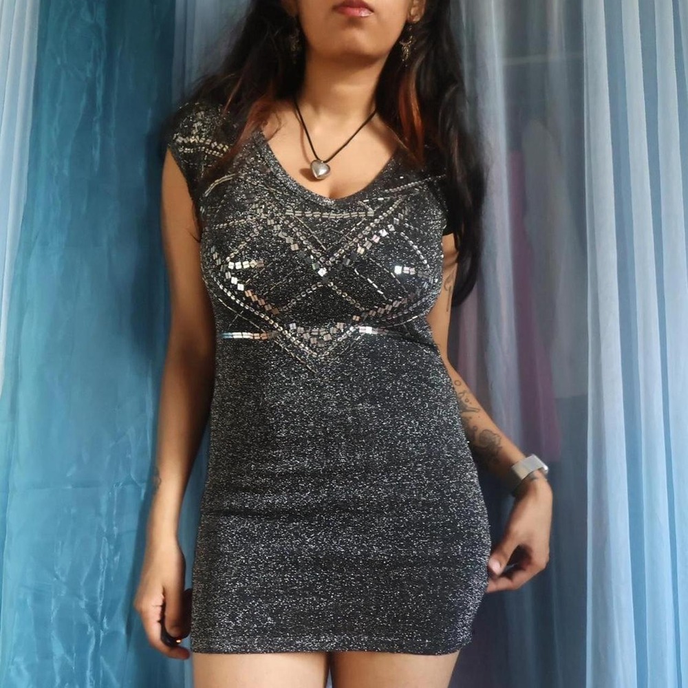 Sequinned Metallic Mini Dress